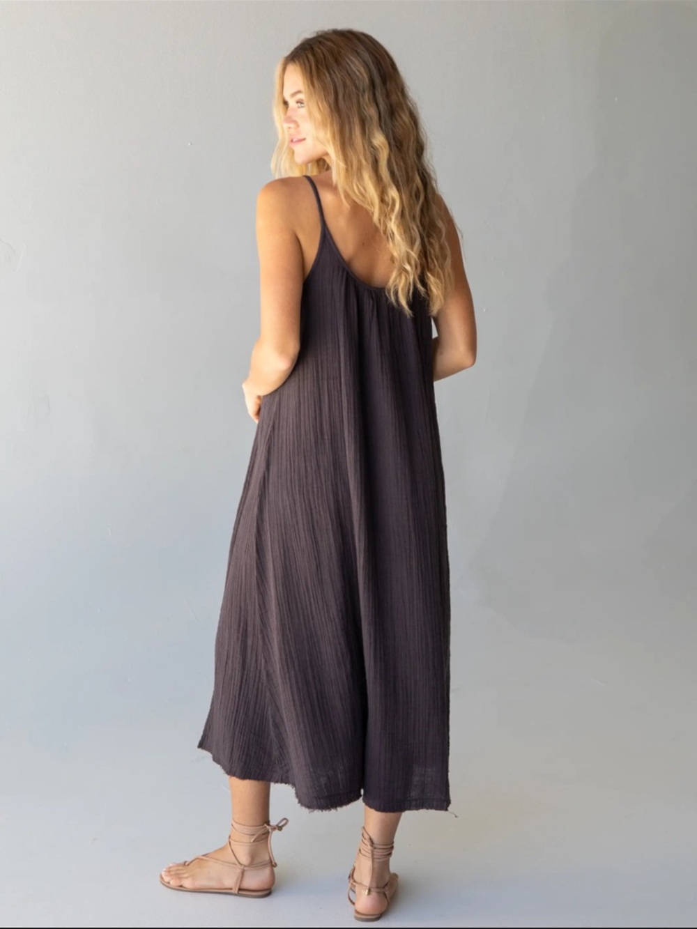 NATURAL LIFE Charcoal Maxi Slip Dress with Floral Embroidery - Picture 2 of 3
